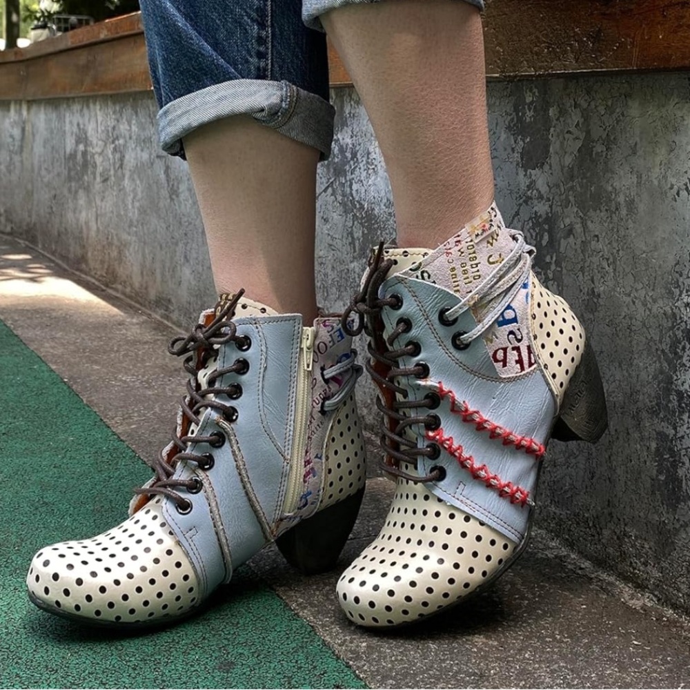 MAIA TMA EYES RETRO POLKA DOT LEATHER BOOTIE WOMENS SZ 8 1/2 / US 40 NWT